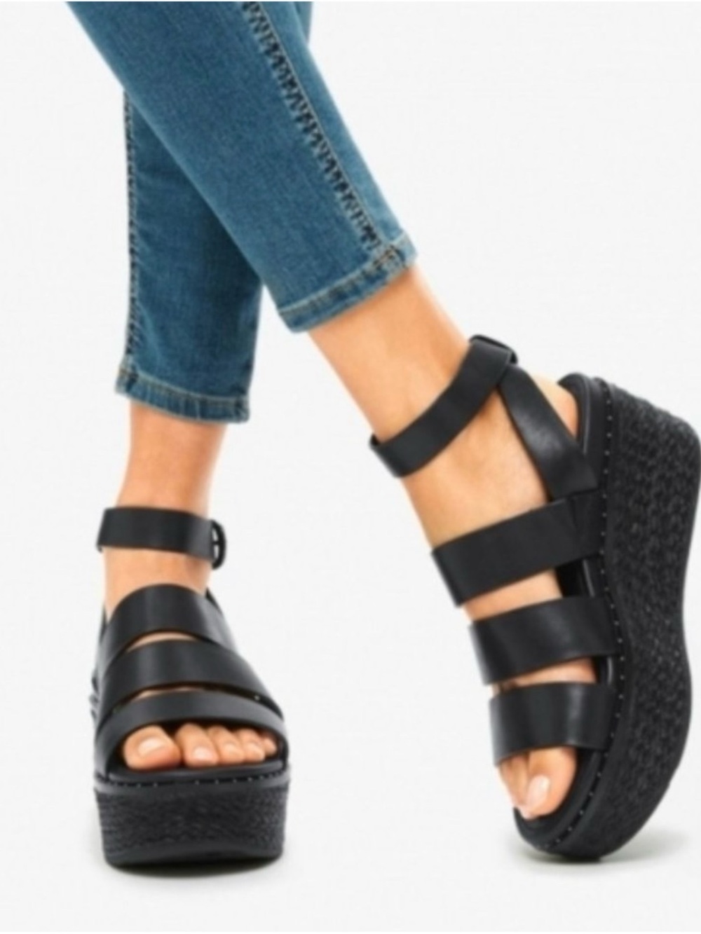FITFLOP | Fit Flop Black Leather Eloise Back Strap Espadrille Sandals Sz. 8
